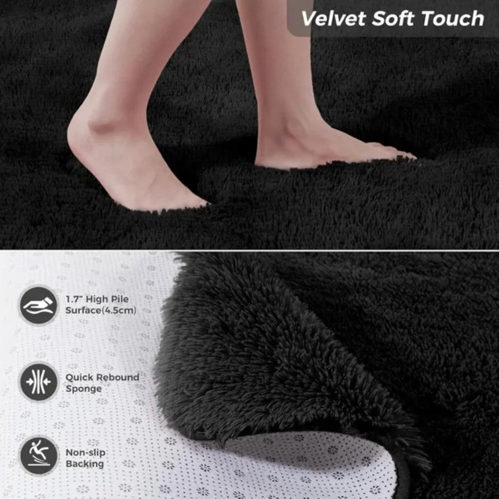 New Black Fluffy Area Rug 4x6 Feet, Soft Shaggy Fuzzy Carpet for Living Room